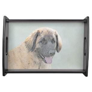 Leonberger Painting - Cute Original Dog Art Serving Tray