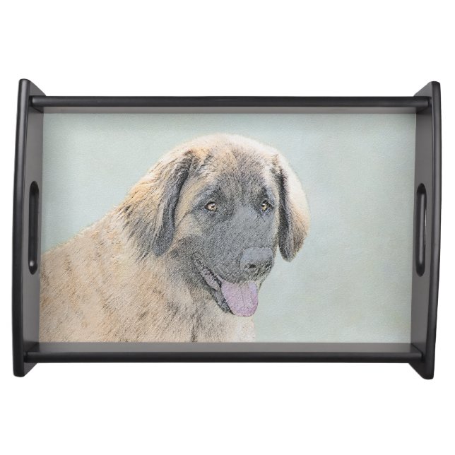 Leonberger Painting - Cute Original Dog Art Serving Tray (Front)