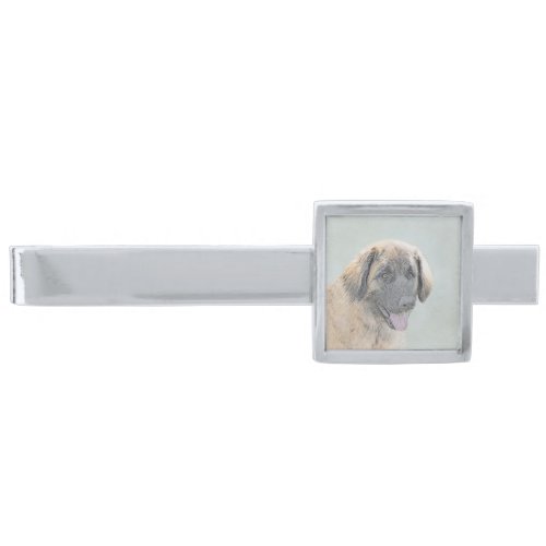 Leonberger Painting _ Cute Original Dog Art Silver Finish Tie Clip