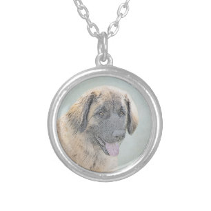 Leonberger Painting - Cute Original Dog Art Silver Plated Necklace