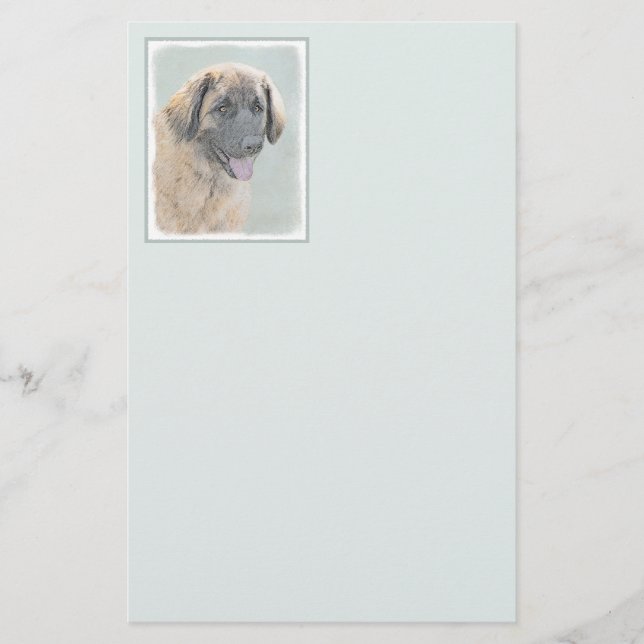 Leonberger Painting - Cute Original Dog Art Stationery (Front)