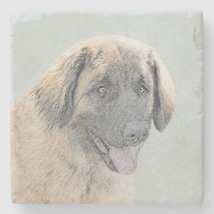 Leonberger Painting - Cute Original Dog Art Stone Coaster