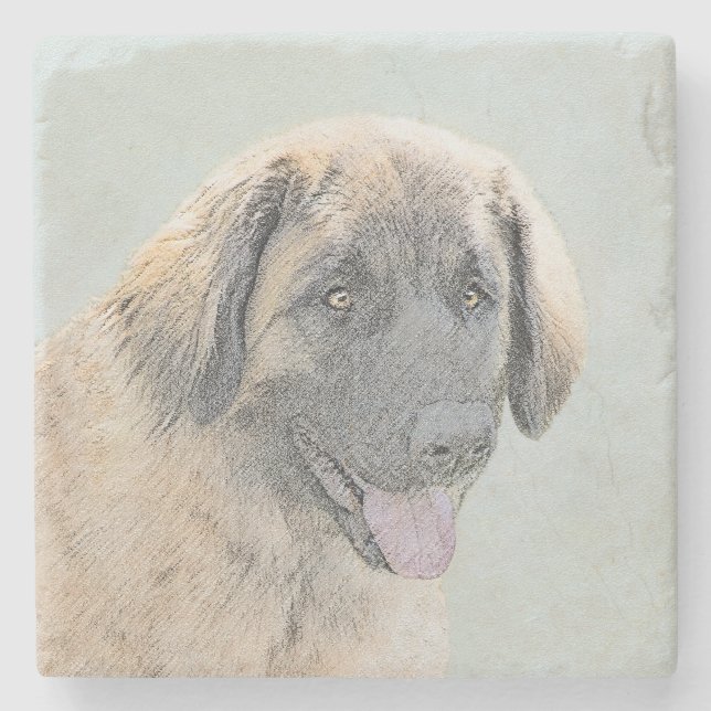 Leonberger Painting - Cute Original Dog Art Stone Coaster (Front)