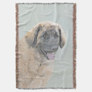 Leonberger Painting - Cute Original Dog Art Throw Blanket