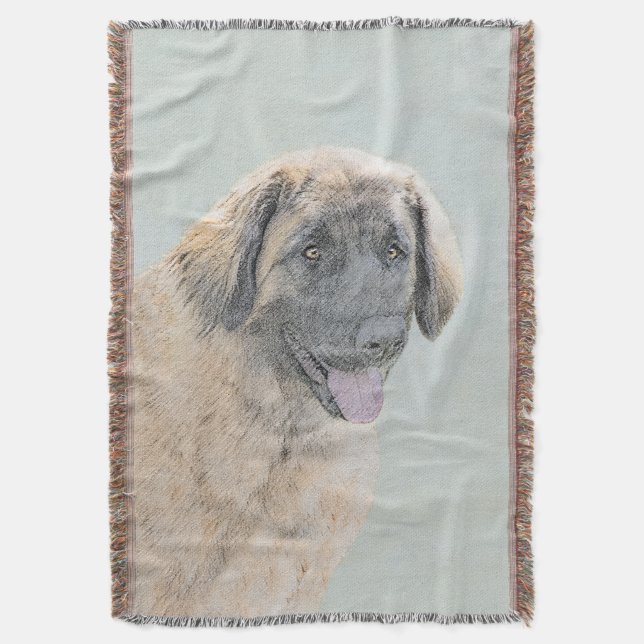 Leonberger Painting - Cute Original Dog Art Throw Blanket (Front Vertical)