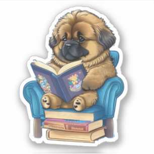 Leonberger Puppy reading a book Sticker
