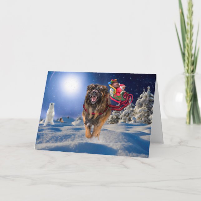 Leonberger saves Santa! Folded Holiday Card (Front)