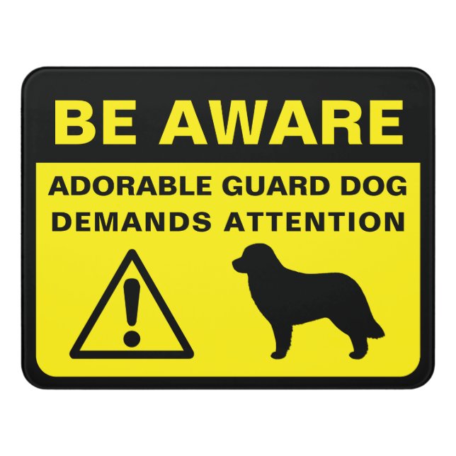 Leonberger Silhouette Funny Guard Dog Warning Door Sign (Contemporary Front)