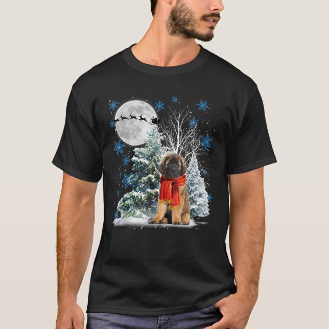 Leonberger Under Moonlight Snow Christmas Pajama T T-Shirt (Front)
