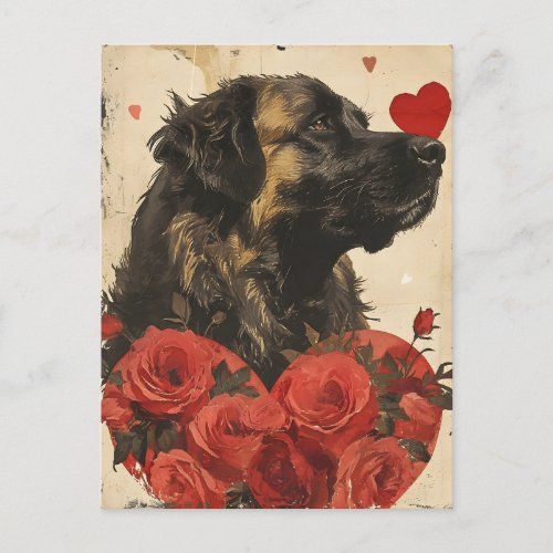 Leonberger Vintage Valentines day  Postcard