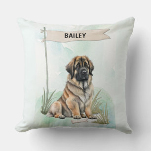 Leonberger Watercolor Personalized Dog Throw Pillow