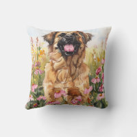 Leonberger Watercolor Throw Pillow