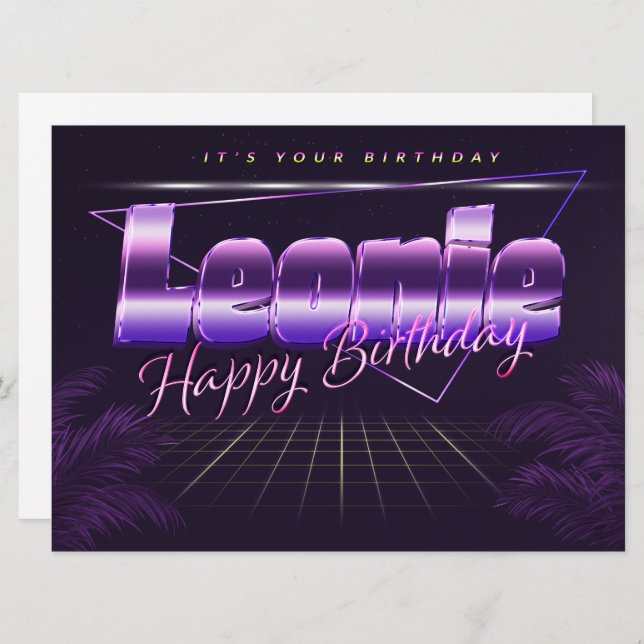 Leonie Name First name lila retro Map Birthday Card (Front/Back)