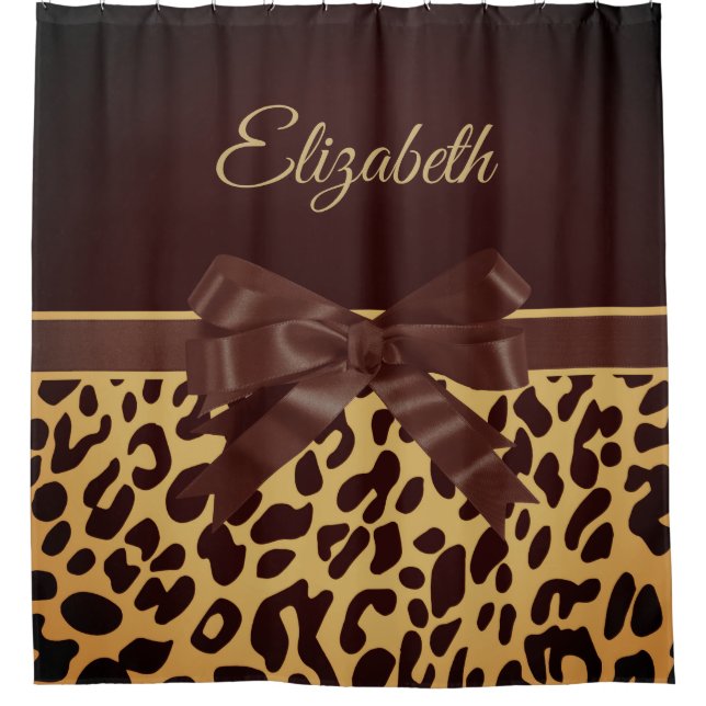 Leopar Print Black Bow Shower Curtain (Front)