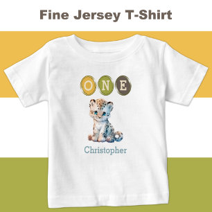 Leopard 1st Birthday one with name blue Baby T-Shirt