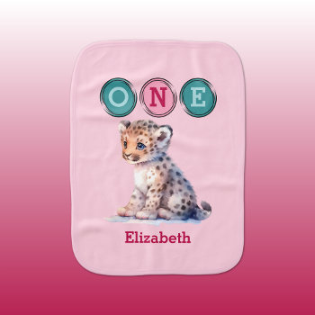 Leopard 1st Birthday One With Name Pink Baby Burp Cloth by LynnroseDesigns at Zazzle