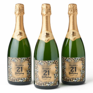 Leopard 21st Birthday Personalized Sparkling Wine Label