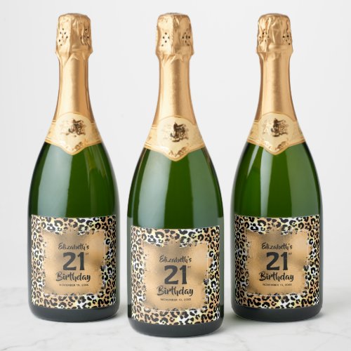 Leopard 21st Birthday Personalized Sparkling Wine Label