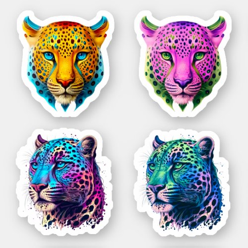 Leopard _ 4_Pack Colorful Leopard Print  Wild Cat Sticker