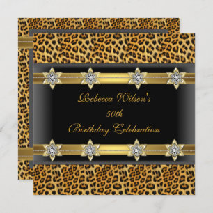 Leopard 50th Birthday Party Elegant Gold Black Invitation