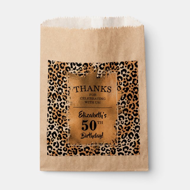 Leopard 50th Birthday Party Kraft Favor Bag (Front)