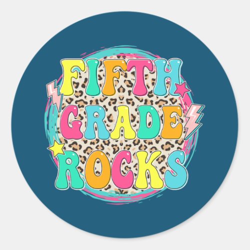 Leopard 5th Grade Rocks Student First Day Of Classic Round Sticker