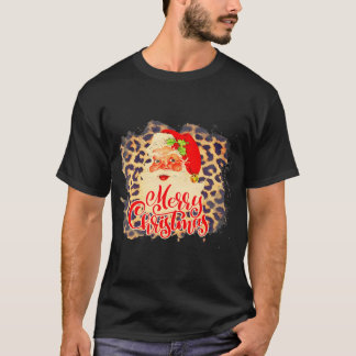 Leopard 70s Santa Merry Christmas Santa Claus T-Shirt