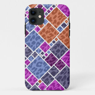 Leopard Abstract Art Purple Brown Gray Squares iPhone 11 Case