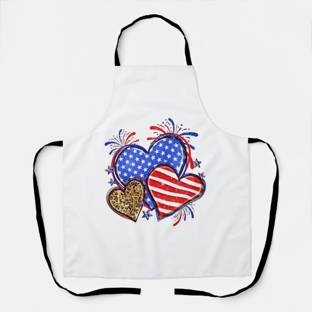 Leopard American Flag Heart 4th of July USA  Apron (Front)