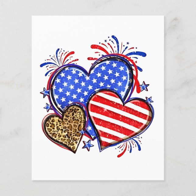 Leopard American Flag Heart 4th of July USA  Flyer (Front)