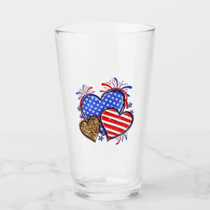 Leopard American Flag Heart 4th of July USA  Glass