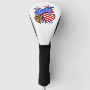 Leopard American Flag Heart 4th of July USA Golf Head Cover