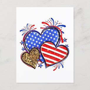 Leopard American Flag Heart 4th of July USA Invitation Postcard