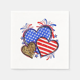 Leopard American Flag Heart 4th of July USA Napkins