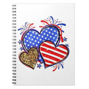 Leopard American Flag Heart 4th of July USA Notebook