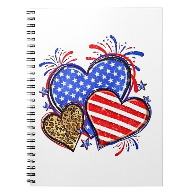 Leopard American Flag Heart 4th of July USA  Notebook (Front)