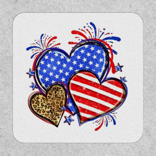 Leopard American Flag Heart 4th of July USA  Patch