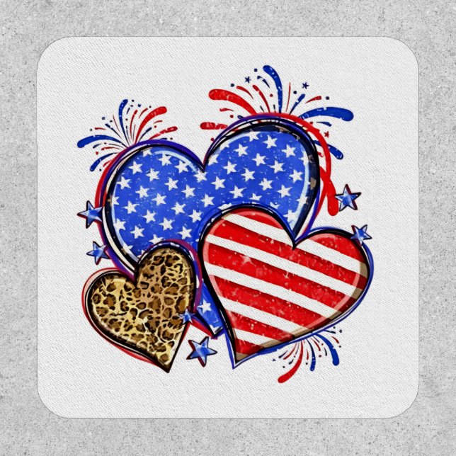Leopard American Flag Heart 4th of July USA  Patch (Front)