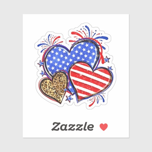 Leopard American Flag Heart 4th of July USA  Sticker (Sheet)