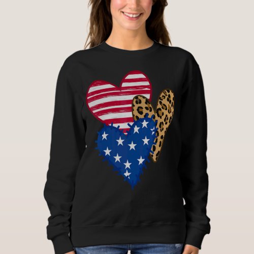 Leopard American Flag Hearts  4th Of July Cute Gra Sweatshirt