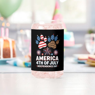 Leopard American Flag Hearts Cute 4th of July Can Glass