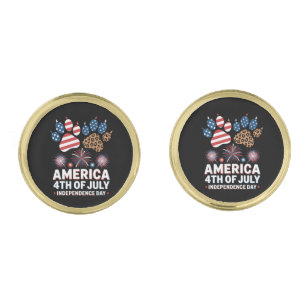 Leopard American Flag Hearts Cute 4th of July Cufflinks