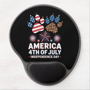 Leopard American Flag Hearts Cute 4th of July Gel Mouse Pad