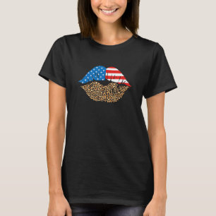 Leopard American Lips Happy 4th Of July Independen T-Shirt