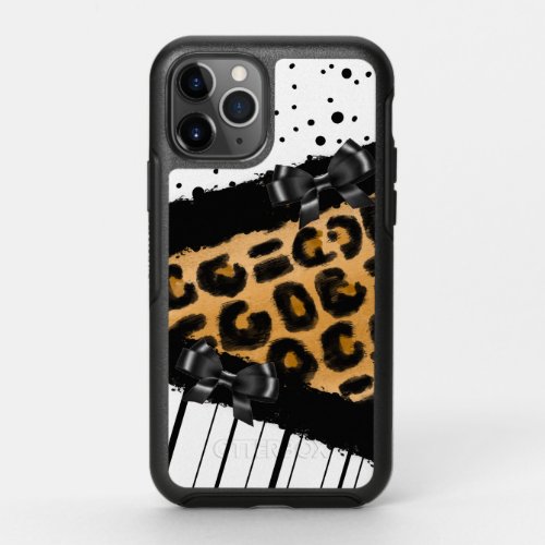 Leopard and Black and White Polka Dots and Bows  OtterBox Symmetry iPhone 11 Pro Case