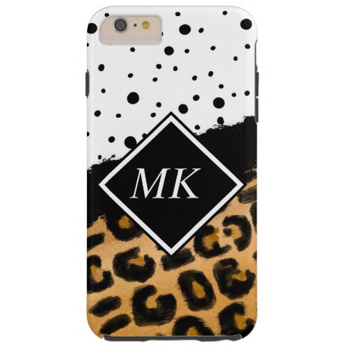 Leopard and Black and White Polka Dots Monogrammed Tough iPhone 6 Plus Case