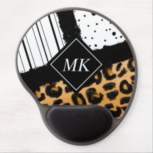 Leopard and Black and White Polka Dots Monogrammed Gel Mouse Pad