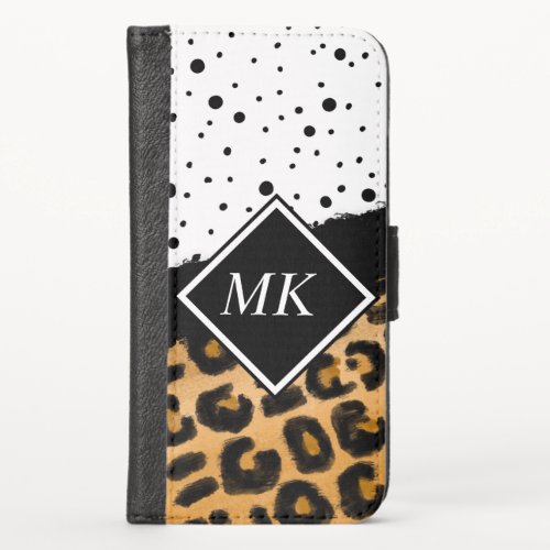 Leopard and Black and White Polka Dots Monogrammed iPhone X Wallet Case