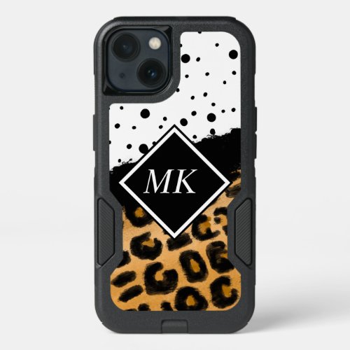 Leopard and Black and White Polka Dots Monogrammed iPhone 13 Case