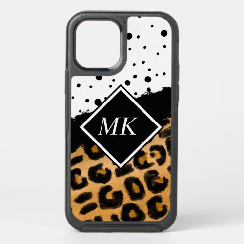 Leopard and Black and White Polka Dots Monogrammed OtterBox Symmetry iPhone 12 Pro Case
